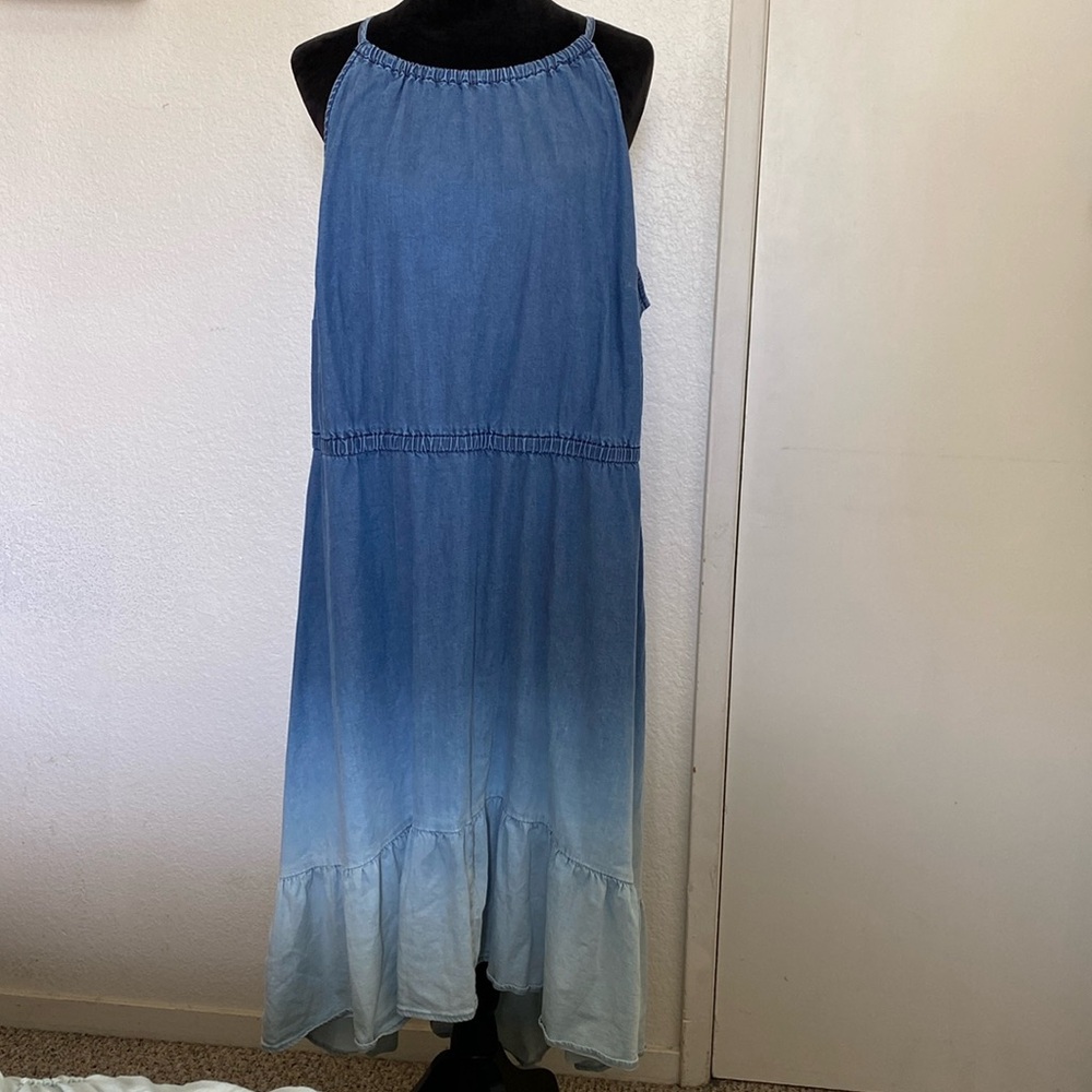 Ombre denim halter neck dress